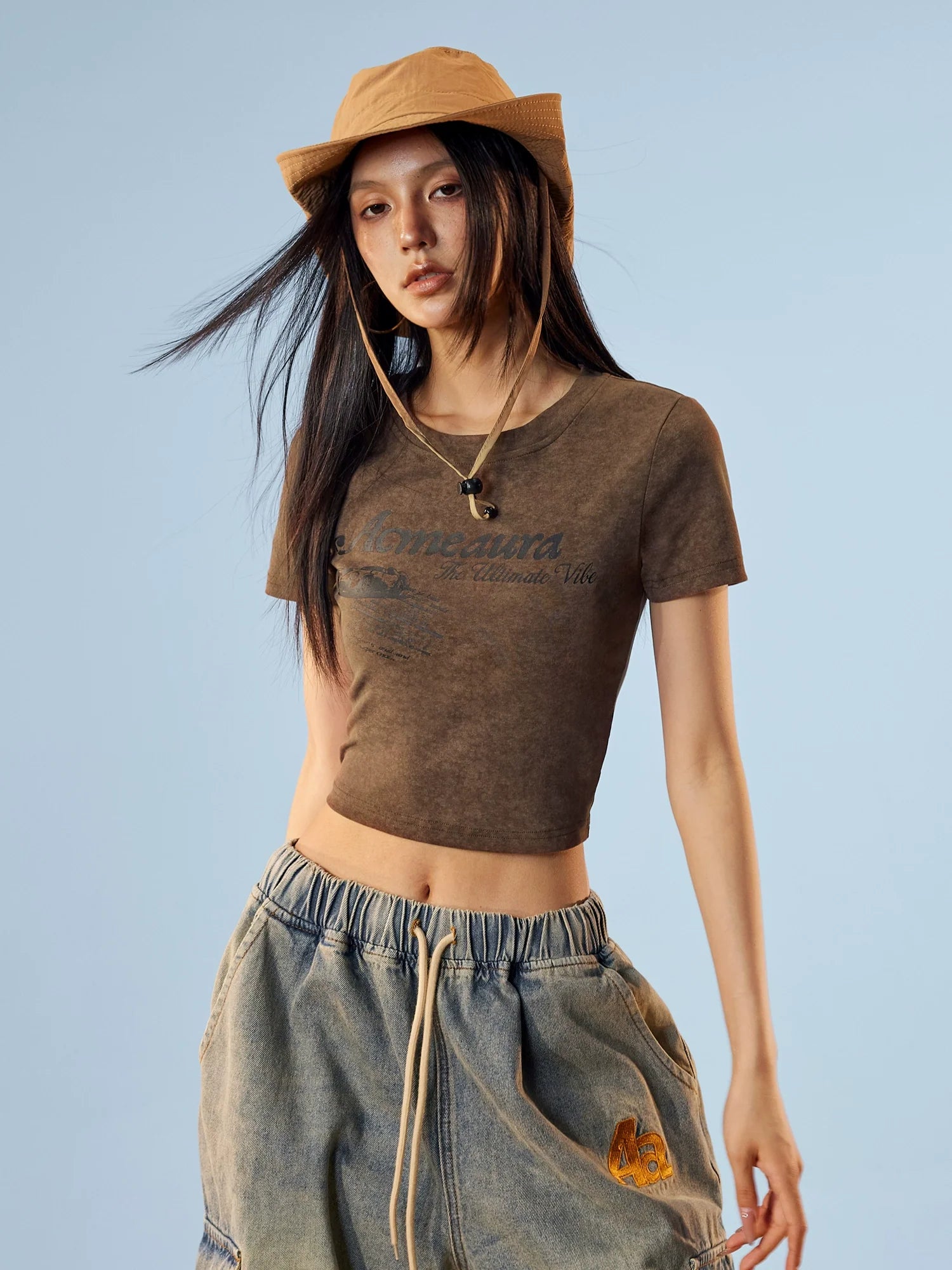 AcmeAura® U-Neck Short Sleeve T-Shirt Slim Crop Top KT3142