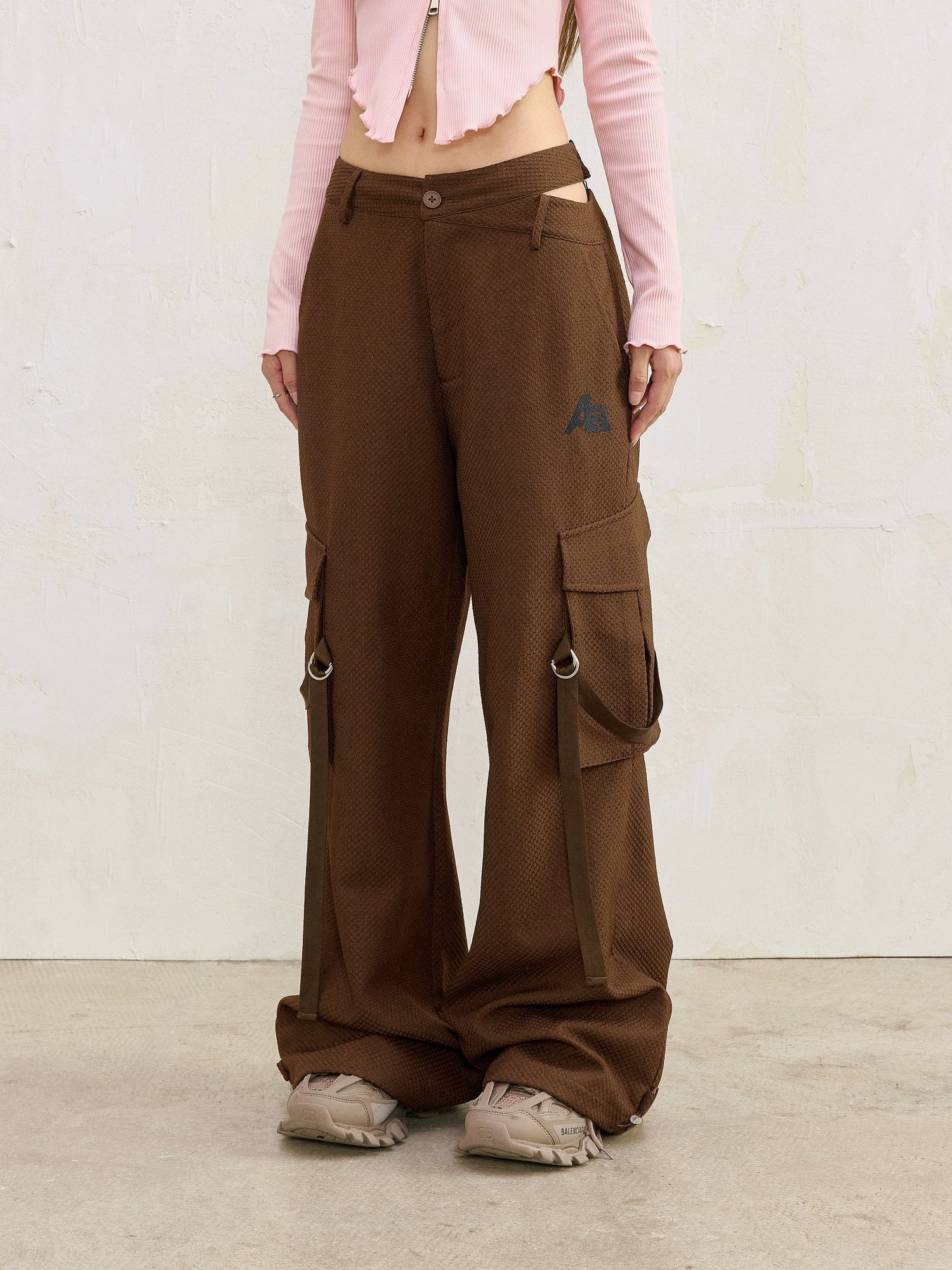 AcmeAura® Asymmetrical Waistline Double Pocket Streamer Cargo Pants KT3226