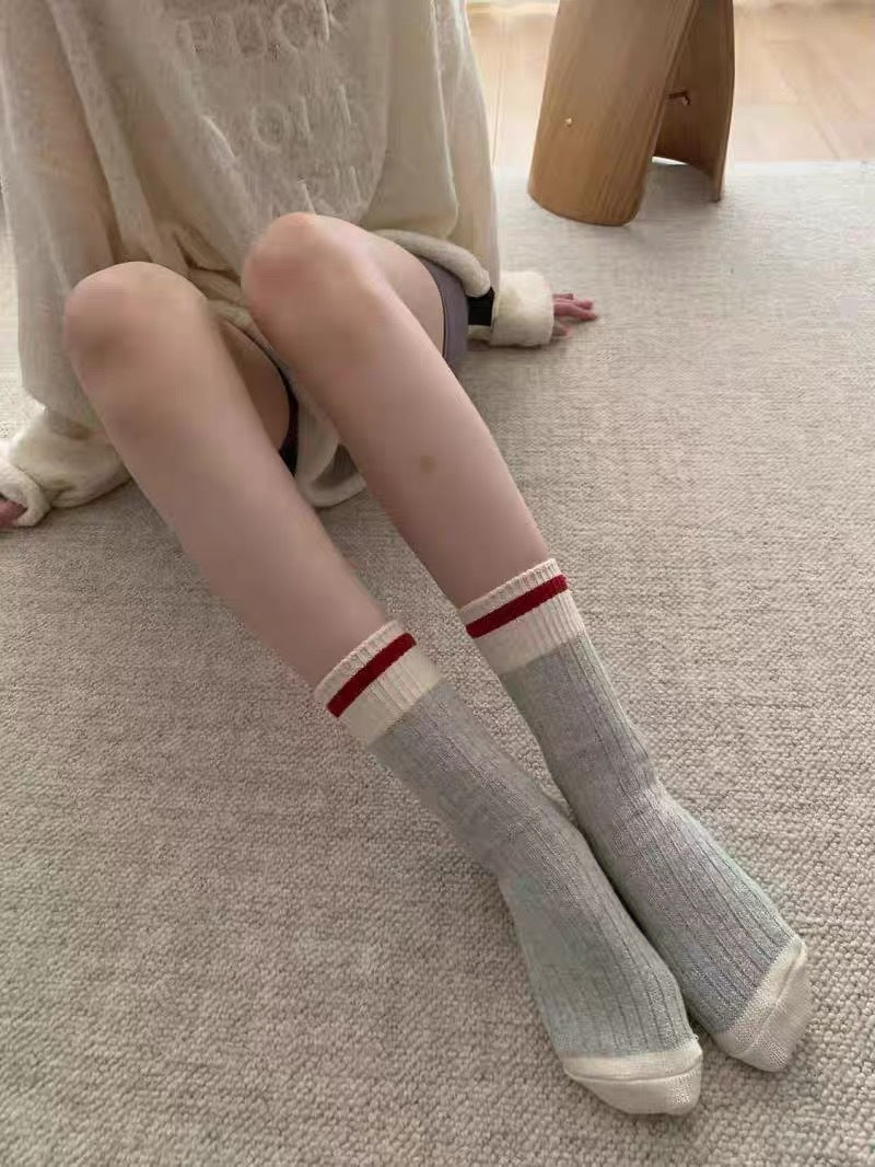 Striped Thick Needle Socks Pure Cotton Pile Socks 4Pairs KT3041