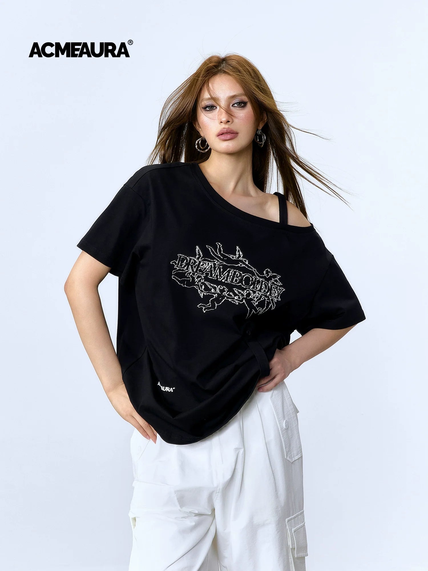 AcmeAura® Loose Slash Shoulder Short-sleeved T-shirt KT3203