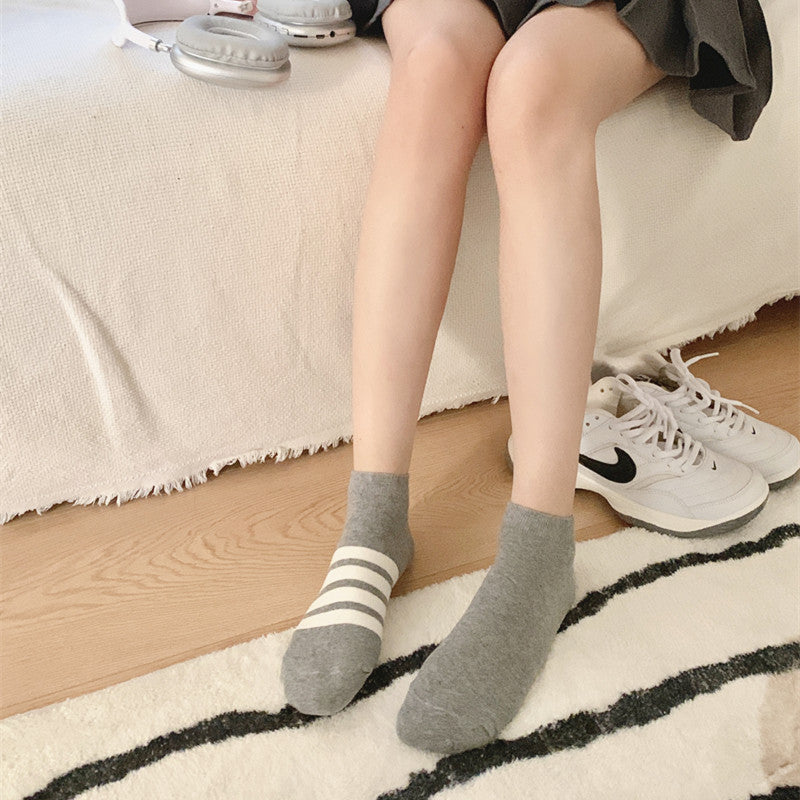 Striped Boat Socks Low Cut Cotton Short Socks 4Pairs KT3022