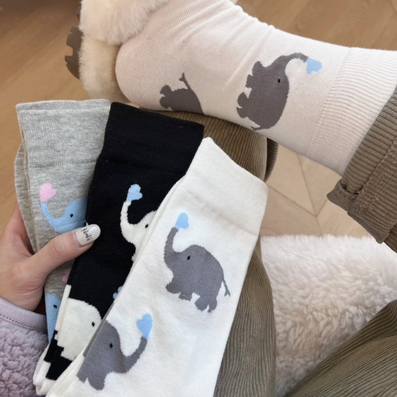 Cute Elephant Socks Women's Cotton Knee-High Socks 4Pairs KT3037