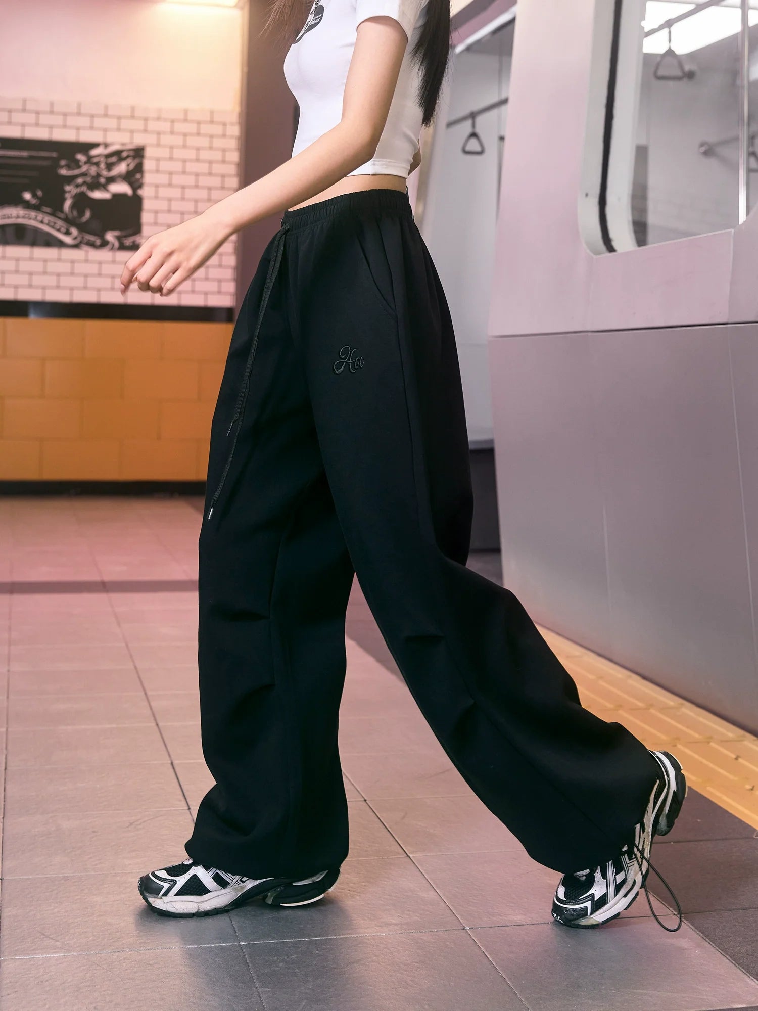 AcmeAura® High Waist Straight Leg Loose Tie Sports Pants KT3148