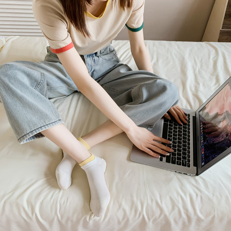 Spliced Color Breathable Cuff Mesh Socks for Women 4Pairs KT3030