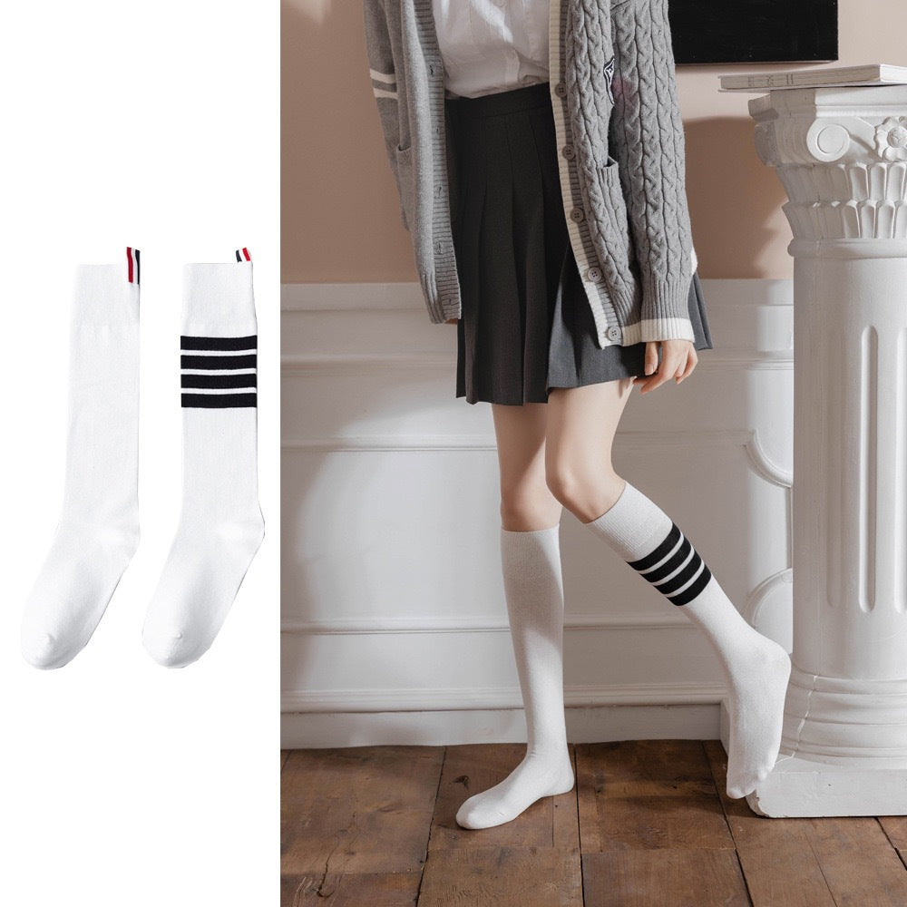 JK Trendy Mid Gray Striped Pure Cotton Calf Socks 4Pairs KT3048