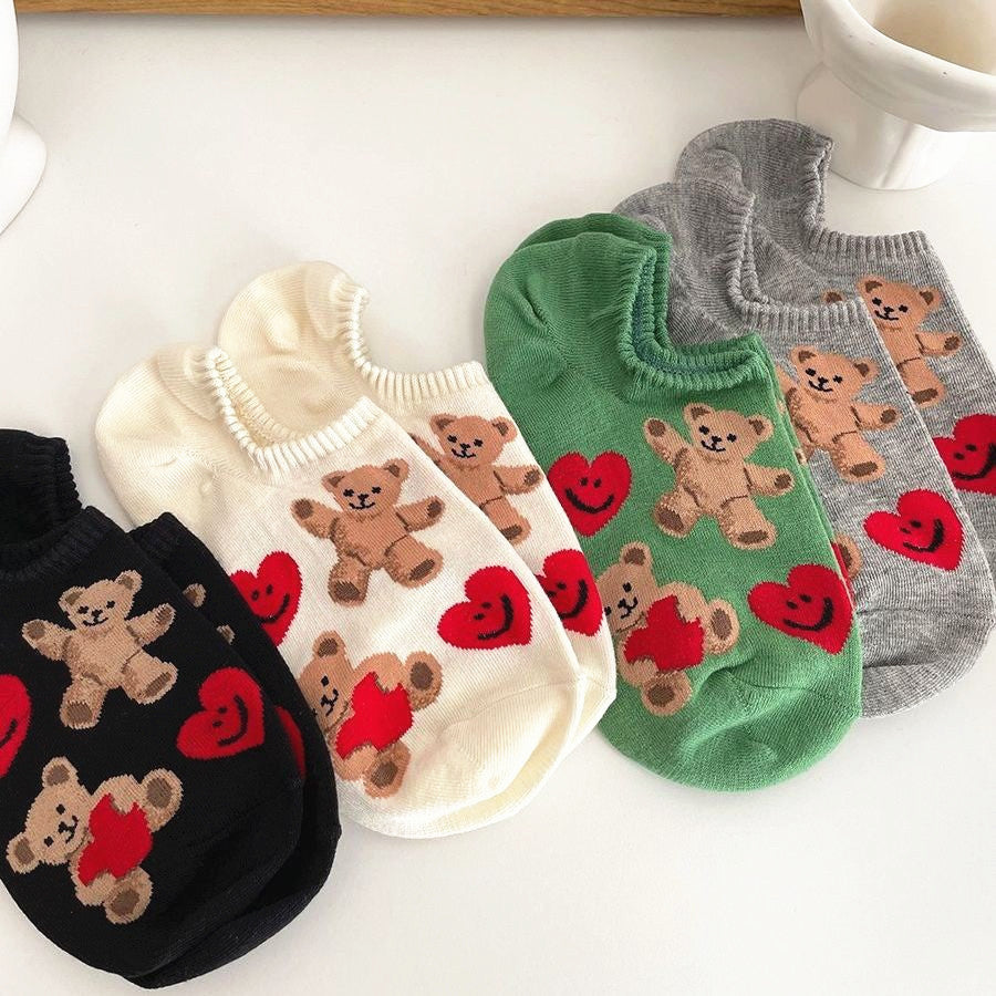 Cute Cartoon Bear Thin Women's Cotton Socks 4Pairs KT3036