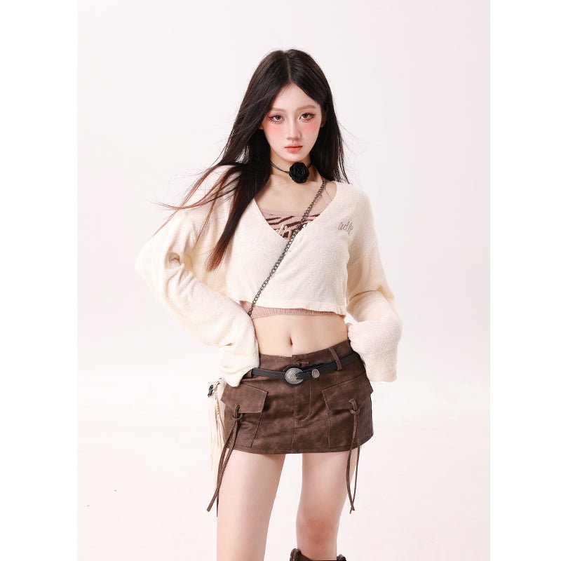 VWP Knitwear Leopard Pattern Strap Two Piece Set KT1268